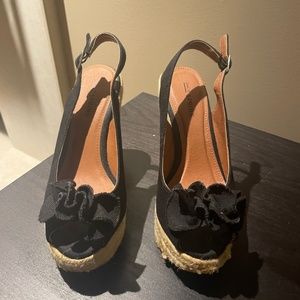 Open Toe Black Wedge Cord Platform Sandal Size 6